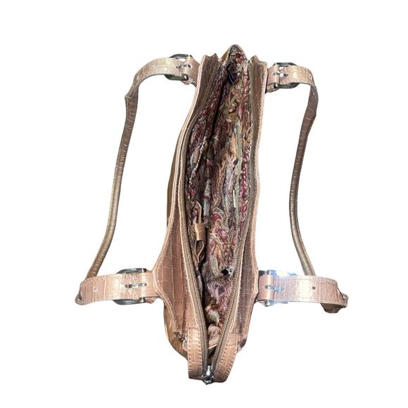 Maxx New York Gold Crocodile Embossed Print Leather Shoulder Bag Purse - Picture 5 of 7